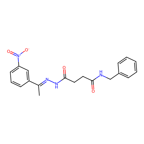 N-benzyl-4-[2-(1-{3-nitrophenyl}ethylidene)hydrazino]-4-oxobutanamide structure
