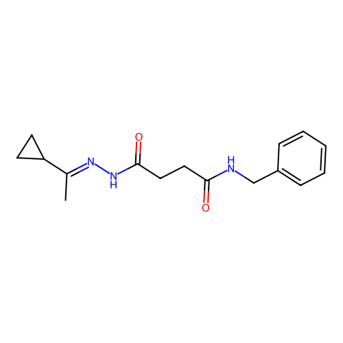 N-benzyl-4-[2-(1-cyclopropylethylidene)hydrazino]-4-oxobutanamide structure