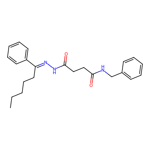 N-benzyl-4-oxo-4-[2-(1-phenylhexylidene)hydrazino]butanamide structure