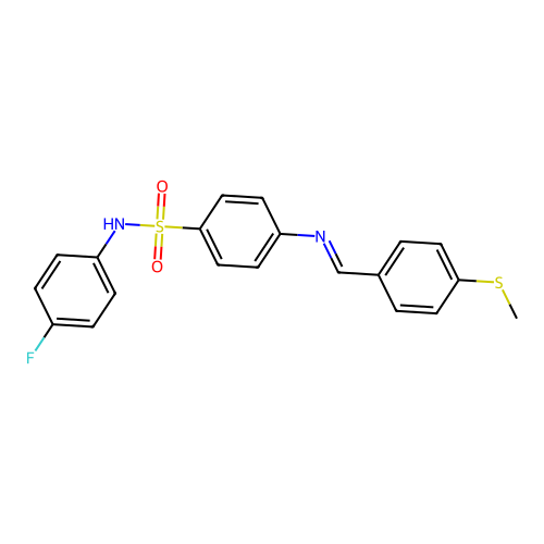 N-(4-fluorophenyl)-4-{[4-(methylsulfanyl)benzylidene]amino}benzenesulfonamide structure