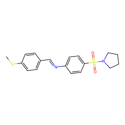 N-[4-(methylsulfanyl)benzylidene]-4-(1-pyrrolidinylsulfonyl)aniline structure