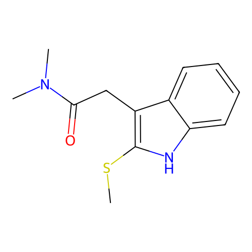 N,N-dimethyl-2-[2-(methylsulfanyl)-1H-indol-3-yl]acetamide structure