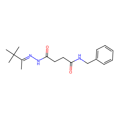 N-benzyl-4-[(2E)-2-(3,3-dimethylbutan-2-ylidene)hydrazinyl]-4-oxobutanamide structure