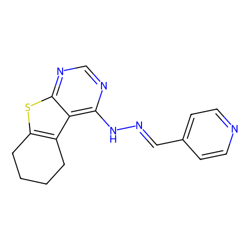 4-[(2E)-2-(pyridin-4-ylmethylidene)hydrazinyl]-5,6,7,8-tetrahydro[1]benzothieno[2,3-d]pyrimidine structure