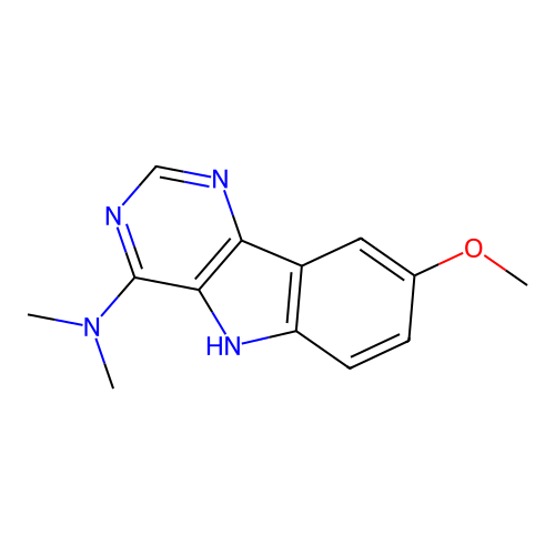 8-methoxy-N,N-dimethyl-5H-pyrimido[5,4-b]indol-4-amine structure