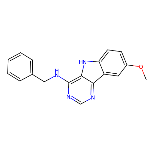 N-benzyl-8-methoxy-5H-pyrimido[5,4-b]indol-4-amine structure