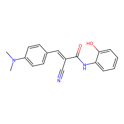 (2E)-2-cyano-3-[4-(dimethylamino)phenyl]-N-(2-hydroxyphenyl)prop-2-enamide structure
