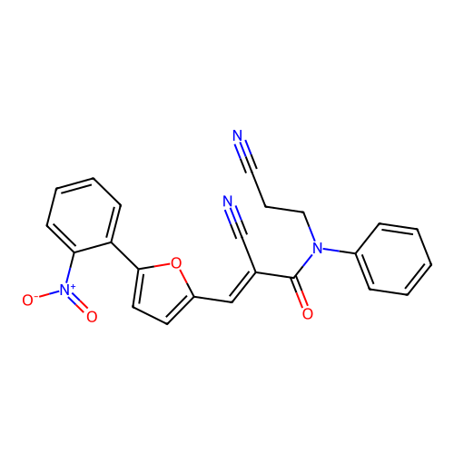 (2E)-2-cyano-N-(2-cyanoethyl)-3-[5-(2-nitrophenyl)(2-furyl)]-N-phenylprop-2-en amide structure