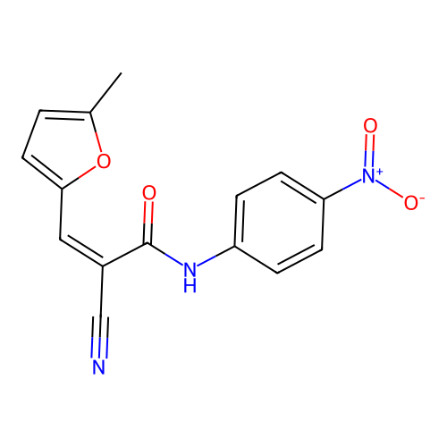 (Z)-2-cyano-3-(5-methylfuran-2-yl)-N-(4-nitrophenyl)acrylamide structure
