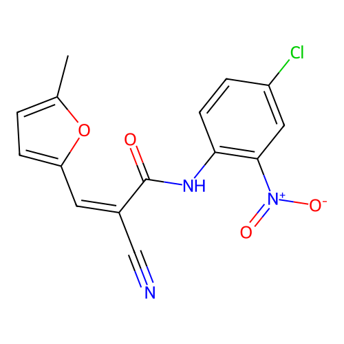 (Z)-N-(4-chloro-2-nitrophenyl)-2-cyano-3-(5-methylfuran-2-yl)prop-2-enamide structure