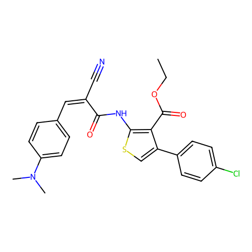 (Z)-ethyl 4-(4-chlorophenyl)-2-(2-cyano-3-(4-(dimethylamino)phenyl)acrylamido)thiophene-3-carboxylate structure