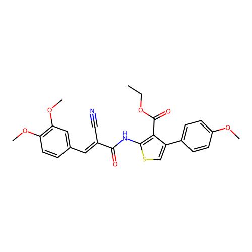(E)-ethyl 2-(2-cyano-3-(3,4-dimethoxyphenyl)acrylamido)-4-(4-methoxyphenyl)thiophene-3-carboxylate structure
