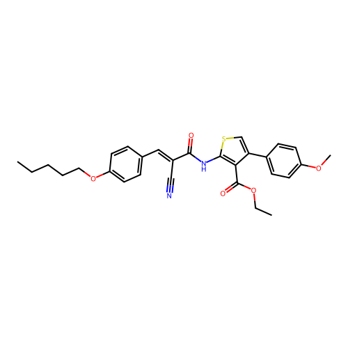 (E)-ethyl 2-(2-cyano-3-(4-(pentyloxy)phenyl)acrylamido)-4-(4-methoxyphenyl)thiophene-3-carboxylate structure