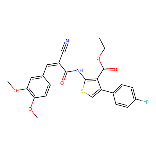 (Z)-ethyl 2-(2-cyano-3-(3,4-dimethoxyphenyl)acrylamido)-4-(4-fluorophenyl)thiophene-3-carboxylate structure