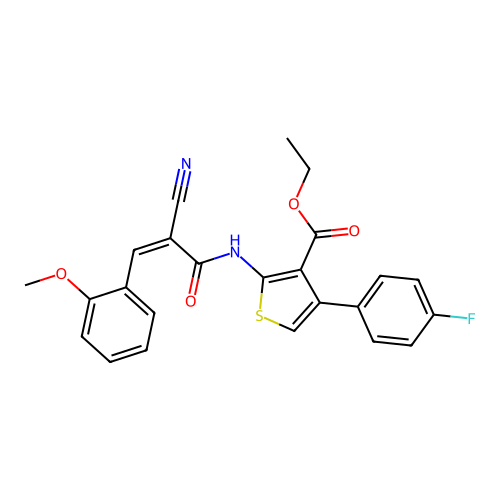 (Z)-ethyl 2-(2-cyano-3-(2-methoxyphenyl)acrylamido)-4-(4-fluorophenyl)thiophene-3-carboxylate structure