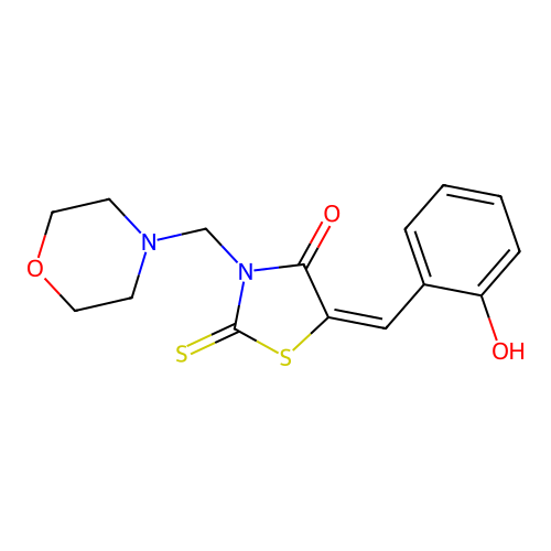 (5E)-5-(2-hydroxybenzylidene)-3-(morpholin-4-ylmethyl)-2-thioxo-1,3-thiazolidin-4-one structure