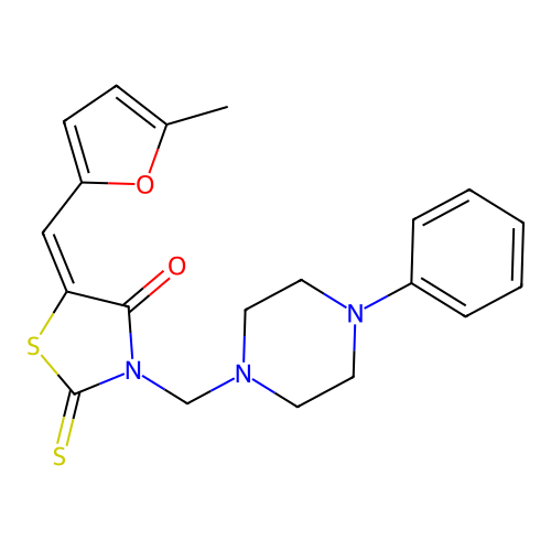 (5E)-5-[(5-methylfuran-2-yl)methylidene]-3-[(4-phenylpiperazin-1-yl)methyl]-2-thioxo-1,3-thiazolidin-4-one structure