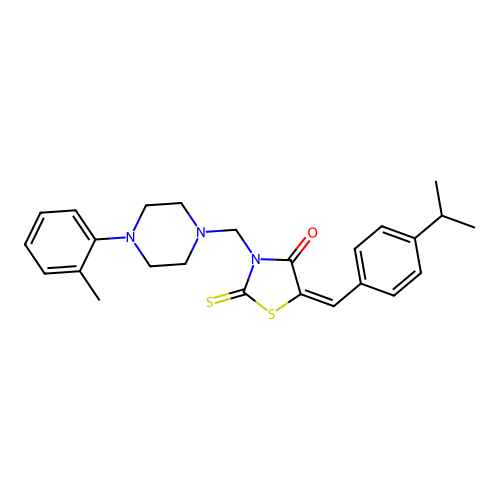 (5E)-3-[[4-(2-methylphenyl)piperazin-1-yl]methyl]-5-[(4-propan-2-ylphenyl)methylidene]-2-sulfanylidene-1,3-thiazolidin-4-one structure