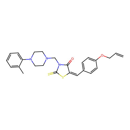 (5E)-3-[[4-(2-methylphenyl)piperazin-1-yl]methyl]-5-[(4-prop-2-enoxyphenyl)methylidene]-2-sulfanylidene-1,3-thiazolidin-4-one structure