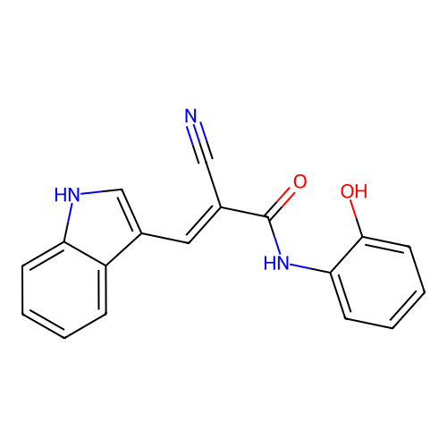 (2E)-2-cyano-N-(2-hydroxyphenyl)-3-(1H-indol-3-yl)prop-2-enamide structure