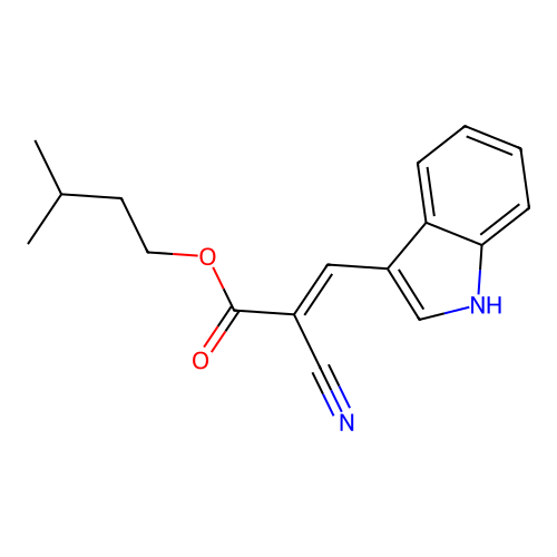 (E)-isopentyl 2-cyano-3-(1H-indol-3-yl)acrylate structure