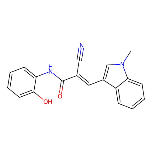 (E)-2-cyano-N-(2-hydroxyphenyl)-3-(1-methylindol-3-yl)prop-2-enamide structure