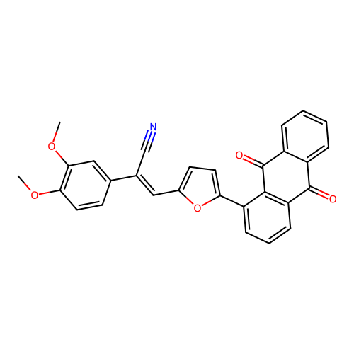(2Z)-2-(3,4-dimethoxyphenyl)-3-[5-(9,10-dioxoanthryl)(2-furyl)]prop-2-enenitri le structure