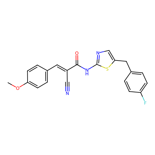 (2E)-2-cyano-N-[5-(4-fluorobenzyl)-1,3-thiazol-2-yl]-3-(4-methoxyphenyl)prop-2-enamide structure