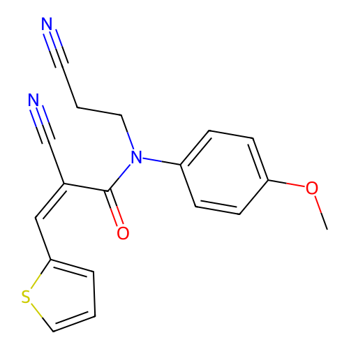 (Z)-2-Cyano-N-(2-cyano-ethyl)-N-(4-methoxy-phenyl)-3-thiophen-2-yl-acrylamide structure