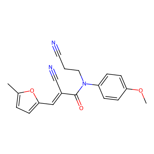 (2E)-2-cyano-N-(2-cyanoethyl)-N-(4-methoxyphenyl)-3-(5-methylfuran-2-yl)prop-2-enamide structure