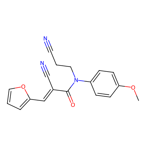 (2E)-2-cyano-N-(2-cyanoethyl)-3-(furan-2-yl)-N-(4-methoxyphenyl)prop-2-enamide structure
