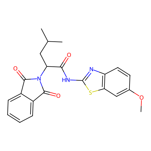 2-(1,3-dioxoisoindol-2-yl)-N-(6-methoxy-1,3-benzothiazol-2-yl)-4-methylpentanamide structure