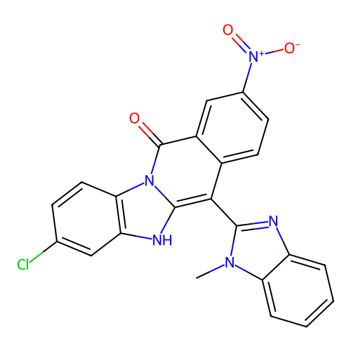 3-chloro-6-(1-methyl-1H-benzo[d]imidazol-2-yl)-9-nitrobenzo[4,5]imidazo[1,2-b]isoquinolin-11(5H)-one structure