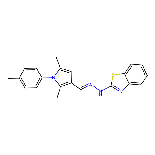 (E)-2-(2-((2,5-dimethyl-1-(p-tolyl)-1H-pyrrol-3-yl)methylene)hydrazinyl)benzo[d]thiazole structure