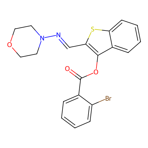 (E)-2-((morpholinoimino)methyl)benzo[b]thiophen-3-yl 2-bromobenzoate structure