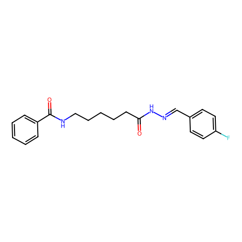 (E)-N-(6-(2-(4-fluorobenzylidene)hydrazinyl)-6-oxohexyl)benzamide structure