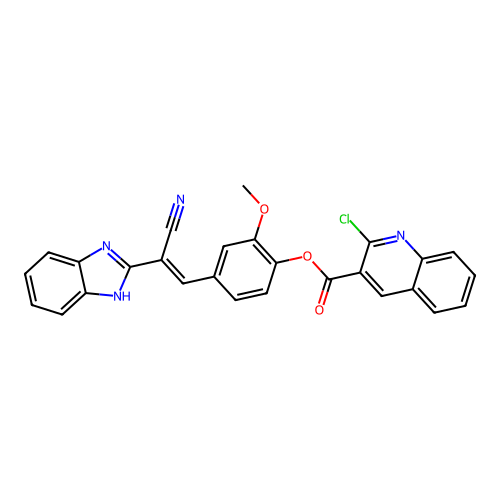 [4-[(E)-2-(1H-benzimidazol-2-yl)-2-cyanoethenyl]-2-methoxyphenyl] 2-chloroquinoline-3-carboxylate structure