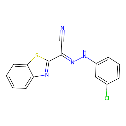 (2E)-N-(3-chloroanilino)-1,3-benzothiazole-2-carboximidoyl cyanide structure