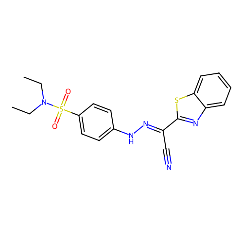 (2E)-N-[4-(diethylsulfamoyl)anilino]-1,3-benzothiazole-2-carboximidoyl cyanide structure
