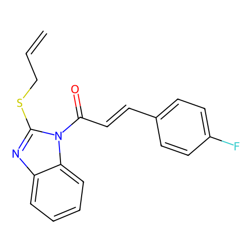 (E)-1-(2-(allylthio)-1H-benzo[d]imidazol-1-yl)-3-(4-fluorophenyl)prop-2-en-1-one structure