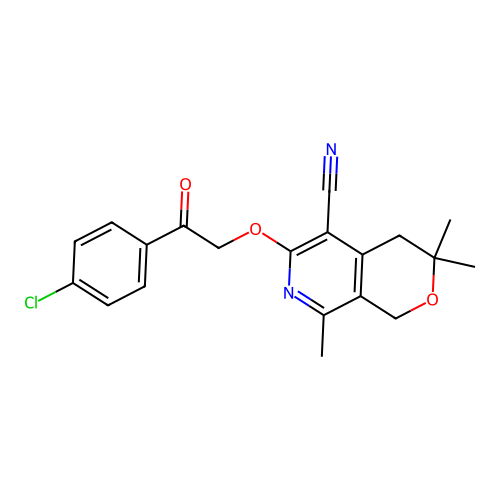 6-[2-(4-Chloro-phenyl)-2-oxo-ethoxy]-3,3,8-trimethyl-3,4-dihydro-1H-pyrano[3,4-c]pyridine-5-carbonitrile structure