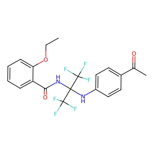 N-(2-((4-acetylphenyl)amino)-1,1,1,3,3,3-hexafluoropropan-2-yl)-2-ethoxybenzamide structure