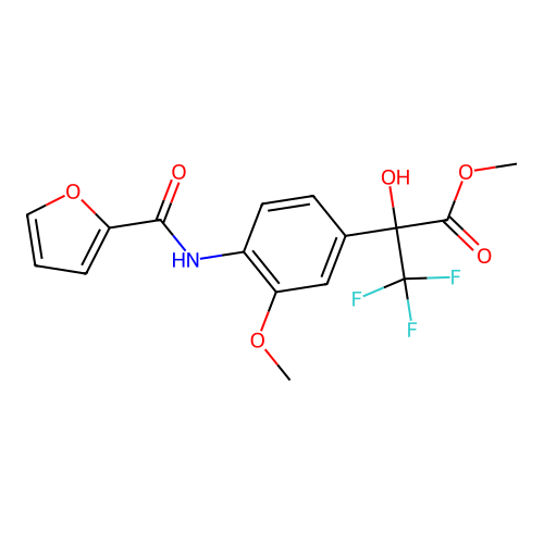 methyl 3,3,3-trifluoro-2-(4-(furan-2-carboxamido)-3-methoxyphenyl)-2-hydroxypropanoate structure