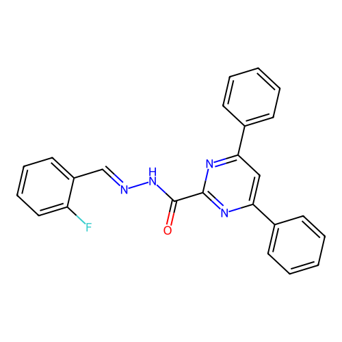 N-[(E)-(2-fluorophenyl)methylideneamino]-4,6-diphenylpyrimidine-2-carboxamide structure