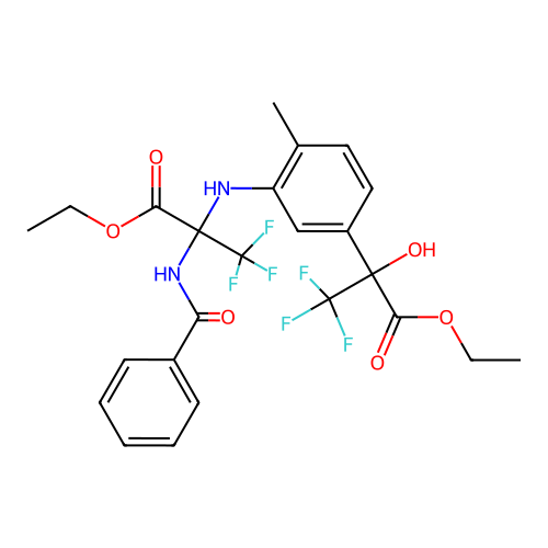 ethyl 2-[3-[(2-benzamido-3-ethoxy-1,1,1-trifluoro-3-oxopropan-2-yl)amino]-4-methylphenyl]-3,3,3-trifluoro-2-hydroxypropanoate structure