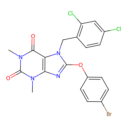 8-(4-bromophenoxy)-7-(2,4-dichlorobenzyl)-1,3-dimethyl-1H-purine-2,6(3H,7H)-dione structure
