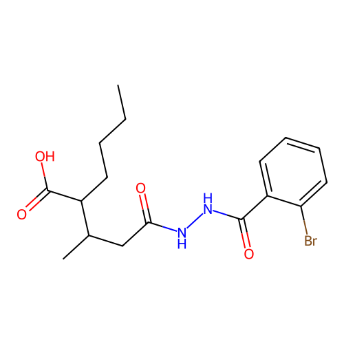 2-(4-(2-(2-Bromobenzoyl)hydrazinyl)-4-oxobutan-2-yl)hexanoic acid structure