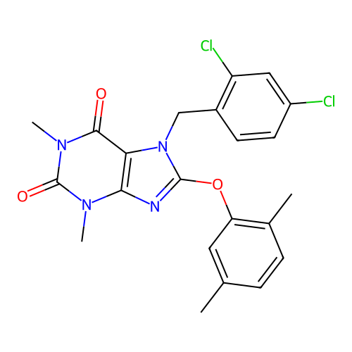 7-(2,4-dichlorobenzyl)-8-(2,5-dimethylphenoxy)-1,3-dimethyl-1H-purine-2,6(3H,7H)-dione structure