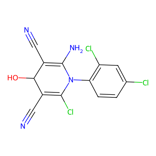2-amino-6-chloro-1-(2,4-dichlorophenyl)-4-hydroxy-1,4-dihydropyridine-3,5-dicarbonitrile structure