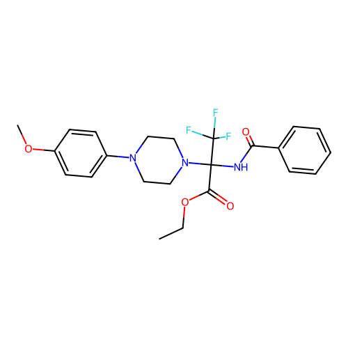 Ethyl 2-benzamido-3,3,3-trifluoro-2-[4-(4-methoxyphenyl)piperazin-1-yl]propanoate structure